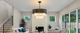 Modern Crystal Chandelier 12-Light Black for Dining Room Living Room Round  Ceiling