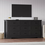 Black Dresser for Bedroom, 59'' Wide Chest of Drawers with Natural Wood