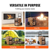 SucceBuy Firewood Log Cart Outdoor and Indoor Wood Rack Storage Mover with Wheels