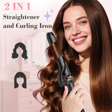 3 in 1 Curling Iron Set with Thermal Brush Flat Iron Hair Straightener Dual