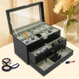 3 Tier Watch & Jewelry Box w/ 12 Watch Slots Tip Tier and 2 Pull -Out Drawers
