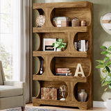 Tribesigns 71" Tall Bookcase, 4-Tier S-Shaped Bookshelf, Wood Decorative Storage Shelving