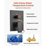 Shower Faucet Set, Rainfall Bathroom Shower System with 12-Inch Square Rain Shower Head and Handheld Spray, Wall Mounted Bath Fixtures with Brass