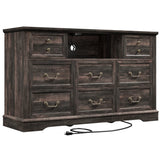 55" Wide 8-Drawer Dresser with Built-in Power Strip & RGB LED Lights