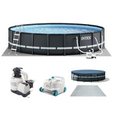 Above Ground Swimming Pool Set for backyard, steel frame with blue finish