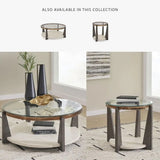 Contemporary Round Glass Coffee Table in Gray, Brown, and Gold Finish