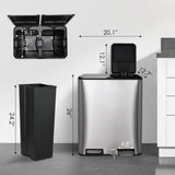 60L/16 Gal Dual Trash Can Stainless Steel Step Garbage Can