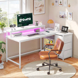 EnHomee  40" L-Shaped Computer Desk with Monitor Stand & 3 Drawers