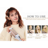 Crimper Hair Iron Ceramic 3 Barrel Curling Iron 0.6 inch 16mm Instant Curls Hair Crimper Waver Champagne