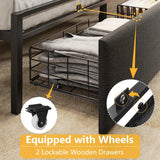 Full Upholstered Storage Bed Frame with LED Lights Charging Station