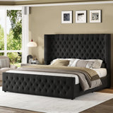 King Size Platform Bed Frame, 6.3” Thick Upholstered Curved Headboard