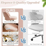 Modern Velvet Small Office Chair,Cute Desk Chair with Wheels,Gold Base