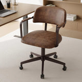Mid Century Retro Home Office Desk Chair with Back, Faux Leather Adjustable
