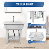 Household Plastic Kitchen Sinks| Freestanding Laundry Sink W/ Washing Board and Storage Shelf|
