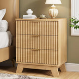 Fluted Nightstand, Side Table with 3 Large Storage Drawers, Mid Century