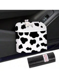 Car Cow Print Trash Can With Lid And Bag Roll Waterproof Auto Garbage Organizer For Vehicle