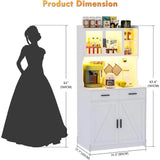 64" armhouse Kitchen Pantry with Auto Sensor LED,Storage Cabiwith 2 Outlets
