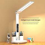 LED Clock Table Lamp USB Chargeable Dimmable Desk Lamp 2 Heads