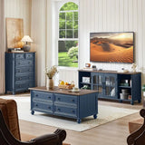 48 Rustic Coffee Table with Storage & Column Handle, Living Room/Office Blue