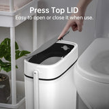 Plastic Garbage Can with Toilet Brush Holder, Black Locking Press Top Lid