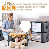 12Pcs 90L Foldable Fabric Storage Bins, Large Capacity With Clear Window