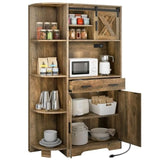 67.3 Farmhouse Kitchen Pantry Storage Cabinet with Power Outlet Freestanding Hutch