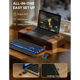 Backlit Typewriter Keyboard and Mouse Set with Magnetic Wrist Rest and Phone Holder