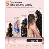 1 1/4 Inch Rotating Curling Iron for Long Hair Pink Dual Voltage Waver Tool Effortless Waves Self