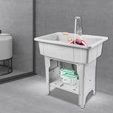 Household Plastic Kitchen Sinks| Freestanding Laundry Sink W/ Washing Board and Storage Shelf|
