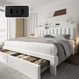 Queen Bed Frame with Headboard ＆ 4 Storage Drawers, Velvet Upholstered