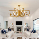 Modern 8-Light Geometric Chandelier Adjustable Height Metal Pendant Light