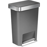 Hybrid Step Can, 45L/ 12 Gallon Rectangular Kitchen Trash Can, Liner Rim System