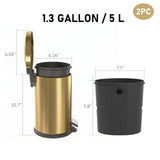 HANSMART 5L Round Gold Stainless Trash Can With Non Skid Base For Kitchen Bathroom