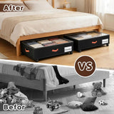 Under Bed Storage with Wheels 2-Pack, 66L Clear Lids for Clothes, Shoes