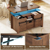 40" Farmhouse Lift Top Coffee Table with Sliding Barn Door, 4 in 1