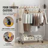 VEVOR Adjustable Length Clothes Rack w/ Bottom Shelf & Wheels for Laundry