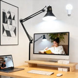 Desk Lamp With Clamp for Home Office, Eye-Caring Clip on Light with Adjustable Extra Tall Metal Swing Arm, High