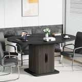 Extendable Black Round Conference Table 43-59in Storage Fluted Wood Slide Doors Office