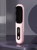 Women's Wireless Portable Hair Straightener, USB Rechargeable Negative Ion Hot Air Straightening Brush, Effectively Smooths Frizz, Makes Hair Shiny And Soft, Anti-Scald Design, 3 Temperature Settings,