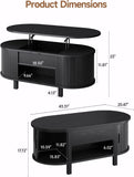 43.3" Oval Lift Top Coffee Table with Hidden Compartment, Fluted Wood