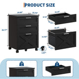 3 Drawer Rolling File Cabinet with Lock & Casters, Wooden Mobile Storage Organizer Printer Stand