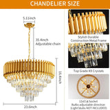 Modern Gold Crystal Chandelier, 5-Tier Raindrop Effect K9 Crystal Chandelier