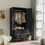 Metal Wardrobe Cabinet with Hanging Rod,71" Armoire Wardrobe Closet with Adjustable Shelves,Farmhouse Steel