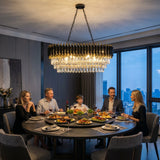 Modern Black & Gold Crystal Chandelier, 3-Tier K9 Oval Crystal Chandelier for Kitchen