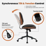JHK Ergonomic Armless Office Chair Adjustable Height PU Leather Desk Seating with 360 Swivel and Rocking