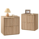 Fluted Nightstand Set of 2, Bedside Table with 2 Drawers, Engineered Wood