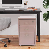 3 Tiers Rectangular Steel Vertical File Cabinet,Pink/White/Black Metal Mobile File Cabinet