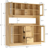 VOWNER Large Kitchen Hutch Cabinet, Kitchen Pantry Storage Cabinet with 6 Glass Doors