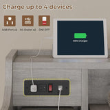 Nightstand Set 2, Grey Side Table with Charging Station, 3 Drawers, Modern