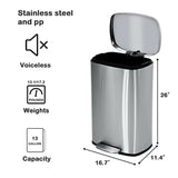 Trash Can, Brushed Stainless Steel Kitchen Trash Can with Soft-close Lid